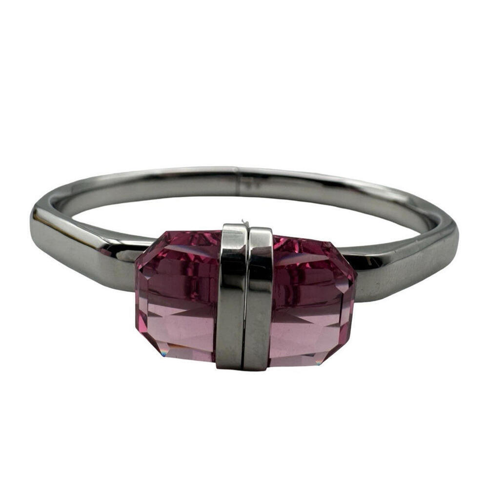 Swarovski Lucent Bangle Pink Crystal Stainless Steel Silver Bracelet Size M